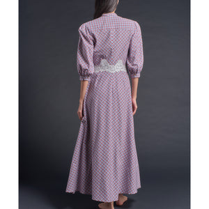 Maia Long Robe in Italian Cotton Red Blue Check