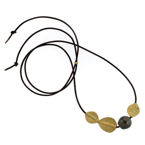 An Abstract Gold Leaf Bead + South Sea Tahitian Pearl Necklace