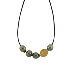 A South Sea Tahitian Pearl + Abstract Gold Leaf Bead Necklace