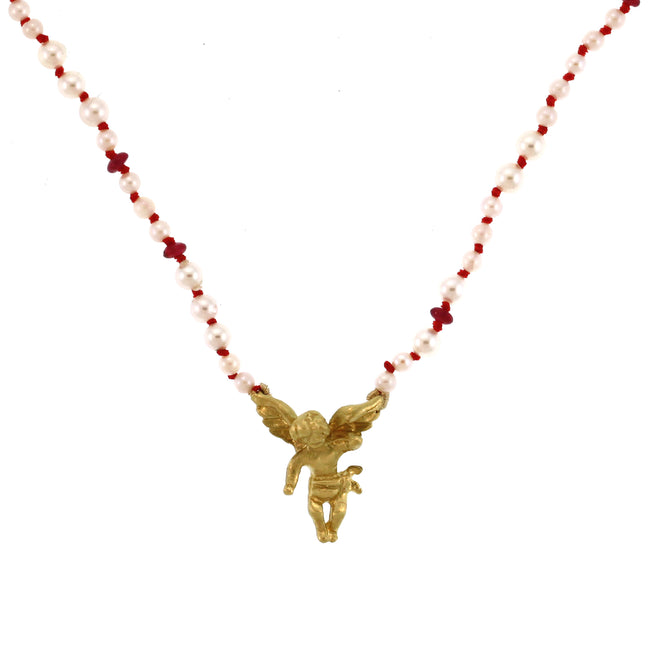An Angel Necklace with Pearls and Rubies