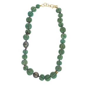 A Chalcedony, Tahitian Pearl + Gold Bead Necklace
