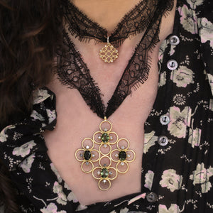 A Clover Cluster Pendant with Tourmaline + Diamonds