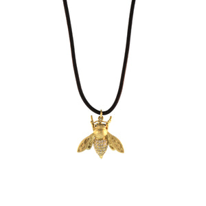 A Diamond Bee Pendant on Leather