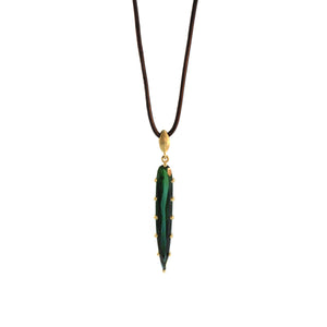 A Slender Green Tourmaline Pendant on Leather