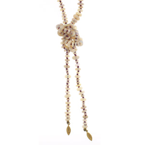 A Longer Opal Bead Lotus Leaf Lariat Necklace