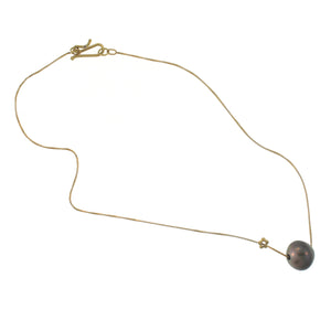 A Tahitian Pearl + Flower Bead Necklace on Chain