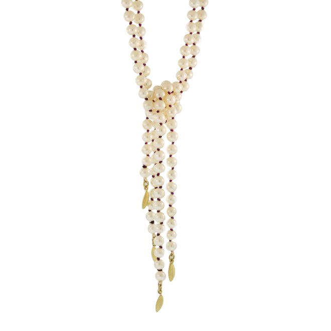 The Freshwater Pearl & Lotus Leaf Double Strand Scarf Necklace