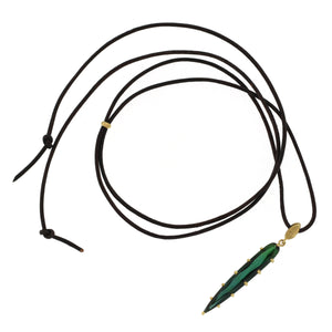 A Slender Green Tourmaline Pendant on Leather