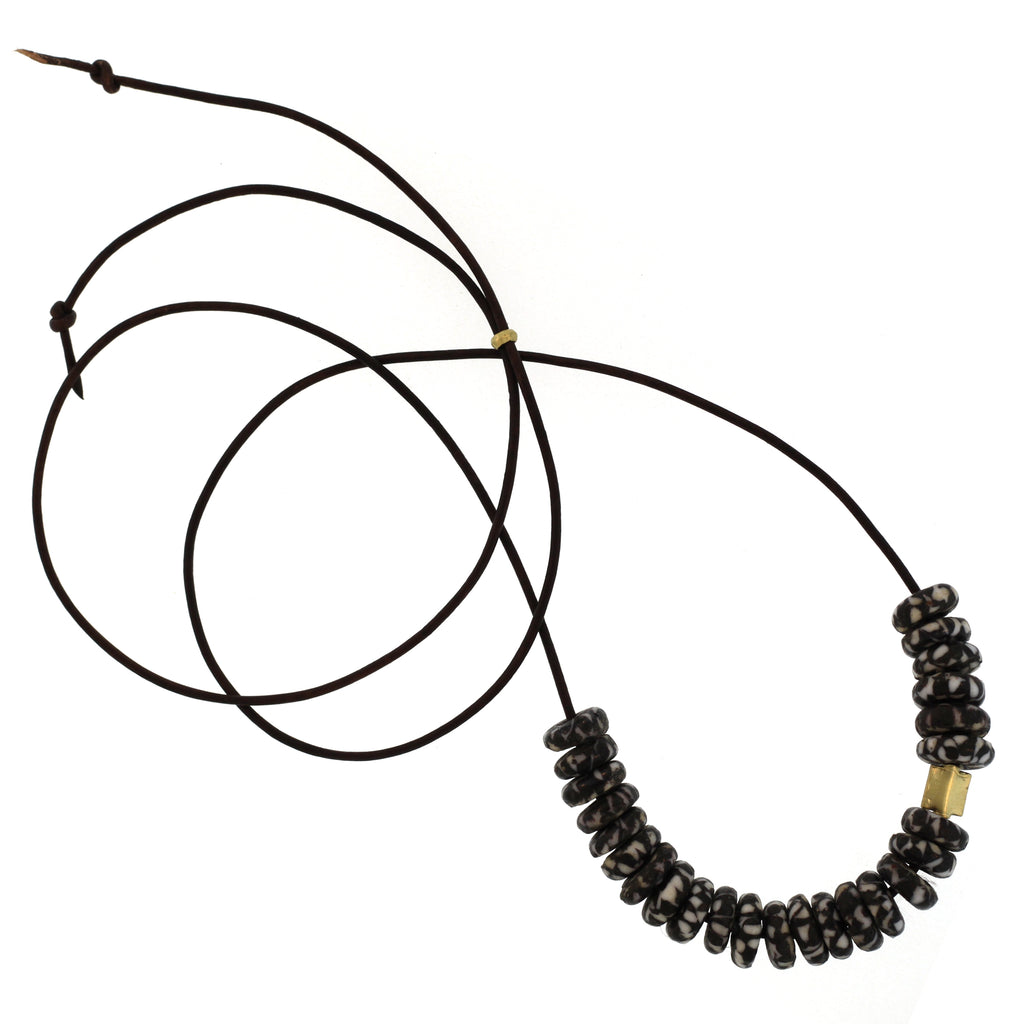 A Marbleized Recycled Glass Bead Necklace Black + White LFrank