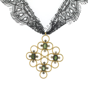 A Clover Cluster Pendant with Tourmaline + Diamonds