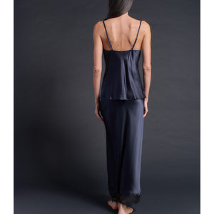 Kali Long Half Slip in Sapphire Silk Crepe Backed Heavy Satin with Lace