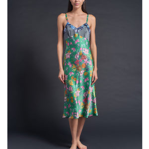 Pandora Dress in Green Stately Bouquet Liberty Print Silk Charmeuse
