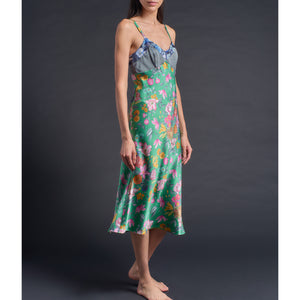 Pandora Dress in Green Stately Bouquet Liberty Print Silk Charmeuse