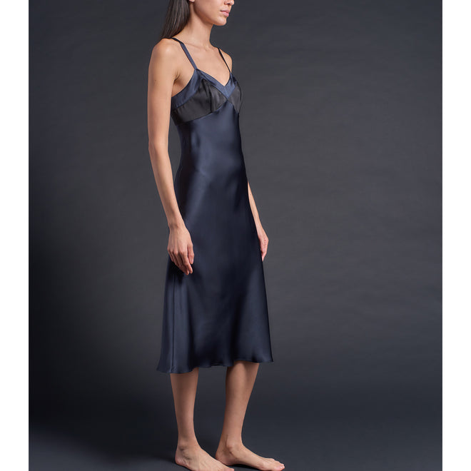 Pandora Dress in Sapphire Black Silk Charmeuse