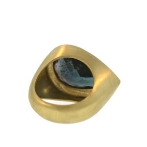 A Dark Blue Pear Shaped Tourmaline Queen's Ring