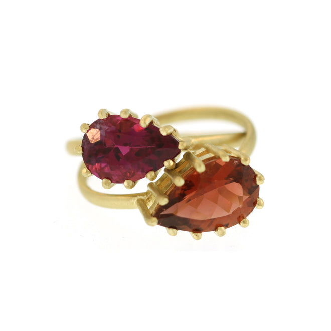 A Double Tourmaline Entwined Ring in Pink and Orange
