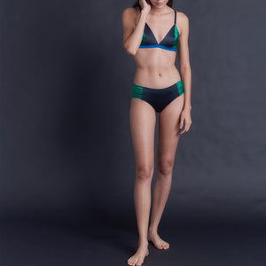 Lena Bikini Brief in Emerald & Tanzanite Stretch Silk Charmeuse