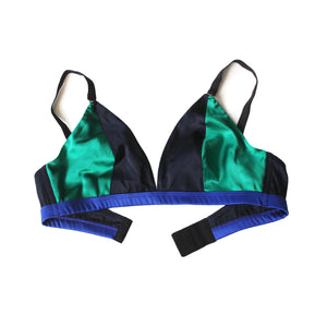 Adele Soft Bralette in Emerald & Tanzanite Stretch Silk Charmeuse