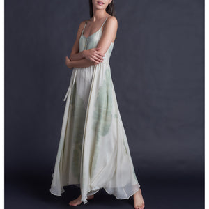 One of a Kind Antheia Slip Dress in Hand Painted Silk Crepe de Chine