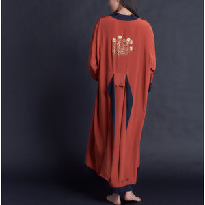 Asteria Robe in Special Edition Embroidered Cinnabar Crepe de Chine