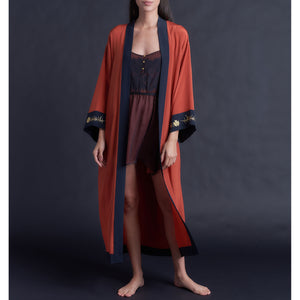 Asteria Robe in Special Edition Embroidered Cinnabar Crepe de Chine