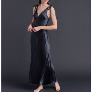 Ava Silk Charmeuse Slip Dress in Black