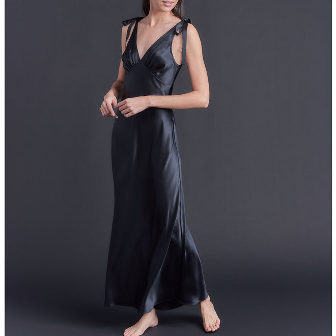Ava Silk Charmeuse Slip Dress in Black
