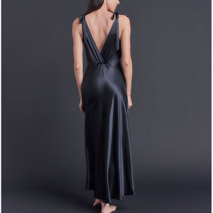 Ava Silk Charmeuse Slip Dress in Black