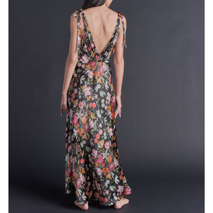 Ava Black Stately Bouquet Liberty Print Silk Charmeuse Slip Dress
