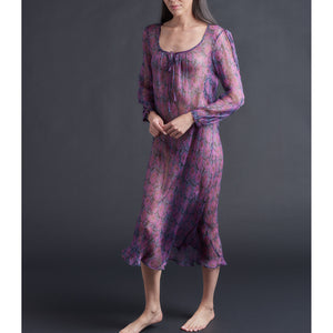 Long Bast Sleep Shirt in Liberty Print Daydream Silk Crinkle Chiffon