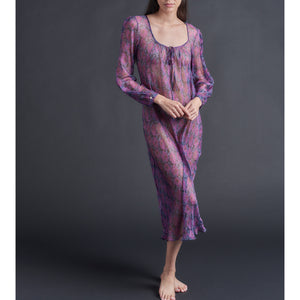 Long Bast Sleep Shirt in Liberty Print Daydream Silk Crinkle Chiffon