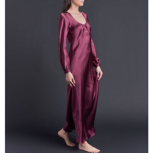 Long Bast Sleep Shirt in Garnet Silk Charmeuse