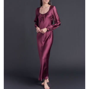 Long Bast Sleep Shirt in Garnet Silk Charmeuse