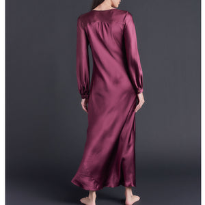 Long Bast Sleep Shirt in Garnet Silk Charmeuse