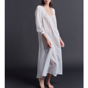 Long Bast Sleep Shirt in Pearl Silk Cotton Voile