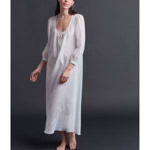 Long Bast Sleep Shirt in Pearl Silk Cotton Voile