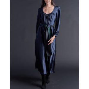 Long Bast Sleep Shirt in Sapphire Silk Charmeuse