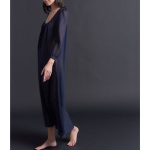 Long Bast Sleep Shirt in Sapphire Silk Cotton Voile