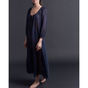 Long Bast Sleep Shirt in Sapphire Silk Cotton Voile