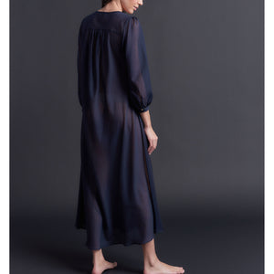 Long Bast Sleep Shirt in Sapphire Silk Cotton Voile