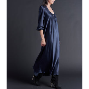 Long Bast Sleep Shirt in Sapphire Silk Charmeuse