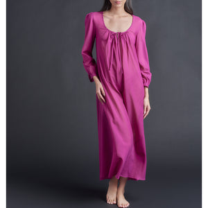 Long Bast Sleep Shirt in Fuchsia Silk Cotton Voile