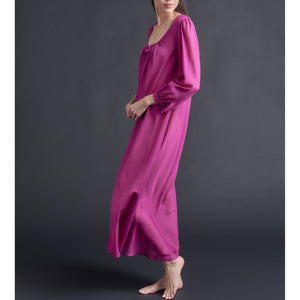 Long Bast Sleep Shirt in Fuchsia Silk Cotton Voile