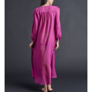 Long Bast Sleep Shirt in Fuchsia Silk Cotton Voile