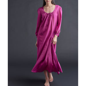 Long Bast Sleep Shirt in Fuchsia Silk Cotton Voile