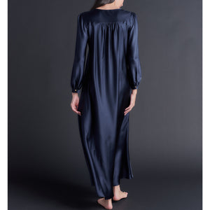 Long Bast Sleep Shirt in Sapphire Silk Charmeuse