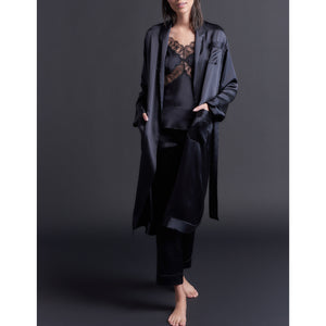 Claudette Robe in Black Silk Charmeuse