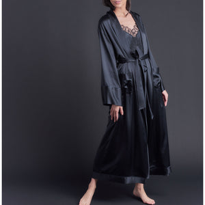 Long Claudette Robe in Black Silk Charmeuse