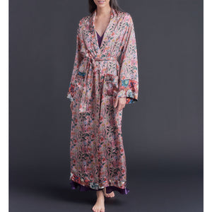 Long Claudette Robe in Lockwood Liberty Print Silk Satin