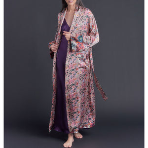 Long Claudette Robe in Lockwood Liberty Print Silk Satin